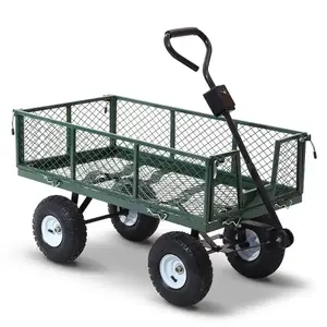 Heavy Duty Steel Mesh Yard Garden Outdoor Firewood Cart Utility Garden Tool Trolley Cart 4 Wheels Removable Sides
