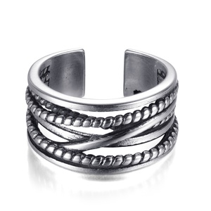 Anello Intrecciato in Argento Sterling 925, Fascia Ossidata Aperta per Dita Intermedie, per Donne, Uomini e Coppie - Product Image 2