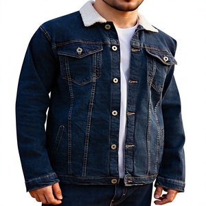 Chaqueta de Mezclilla Azul Oscuro para Hombre, Forro Polar Blanco, Cierre de Botones, Corte Regular, Estilo Casual, para Calle, Verano e Invierno, Color Sólido, Tejida - Product Image 6