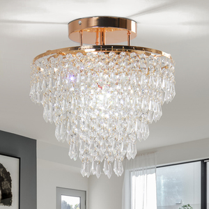 <span class=keywords><strong>Candelabro</strong></span> Moderno de <span class=keywords><strong>Cristal</strong></span> Dorado y Cromado Lámpara de Techo Redonda Decorativa con Bombilla E27/E26 para Sala de Estar o Dormitorio - Product Image 2