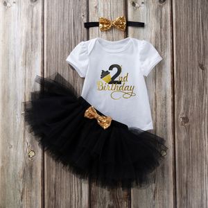 All'ingrosso abbigliamento per bambine 3 pezzi gonna pagliaccetto abiti per il compleanno del bambino set di abiti per il compleanno del neonato - Product Image 4