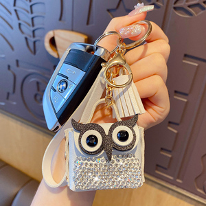 Dickmon Hot Sell Münz tasche Schlüssel bund Diamant Eule Geldbörse Schlüssel anhänger Mode PU Leder Quaste Anhänger Auto Strass Charms Schlüssel ring - Product Image 5