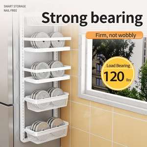 卸売3層金属省スペース壁掛け調節可能なハンギングバスケットスパイス棚オーガナイザーキッチン冷蔵庫用 - Product Image 5