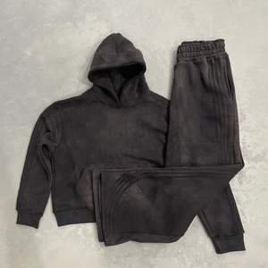 Conjunto de Sudadera con Capucha y Pantalones de Chándal de Algodón Grueso de 500G, Estilo Vintage Lavado y Decolorado, con Rayas, para Hombre, Venta al Por Mayor - Product Image 6