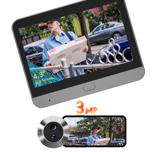 Visiophone <span class=keywords><strong>numérique</strong></span> <span class=keywords><strong>WiFi</strong></span> 3MP avec écran 4,3 pouces, audio bidirectionnel Tuya, mini <span class=keywords><strong>judas</strong></span>, caméra de sonnette intelligente pour appartement - Product Image 1