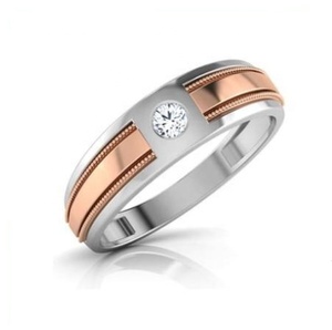 Anillo de Diamantes Reales para Hombre en Oro de 14K, Multitono |   Anillo de boda blanco y oro rosa |   Anillo de Boda de Diamantes de Lujo para Hombre - Product Image 3