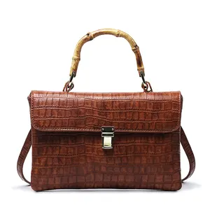 Bolsa de mão de negócios casual feminina com alça de bambu para mulheres de luxo