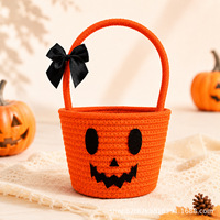 Panier à bonbons d'Halloween pour enfants, sac à sucre portable en corde de coton tressée, forme ronde, pour le rangement