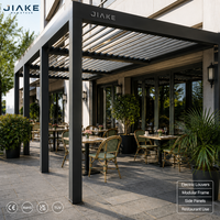 Pergola en aluminium à lames orientables Jiake avec système de structure modulaire, panneaux latéraux rétractables pour restaurant, terrasse extérieure, gazebo