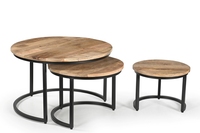 Ensemble de tables basses design modernes en fer/bois, rondes, lot de 3, meubles de salon, prix de gros