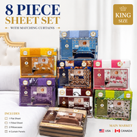Parure de lit de luxe 8 pièces pour lit King/Queen, ensemble de draps imprimés floraux à poches profondes avec rideaux, vente en gros