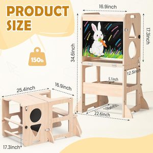 Woodure 4-in-1 Foldable Multi-functional Toddler <b>Kitchen</b> Step Stool with Blackboard <b>for</b> Kids 1-3 Years Old Boy Girl Gift - Product Image 6