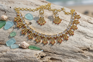 DIVYORO Filigree Rectangular Pendant Oxydized <b>Necklace</b> with Green and <b>Ruby</b> Accents Traditional Ethnic Fashion Jewelry - Product Image 2