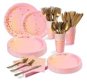 पार्टी Supplyes सेवा जन्मदिन मुबारक बैनर/कप/नैपकिन/प्लास्टिक चाकू चम्मच कांटा/प्लेटें/टेबल कपड़ा