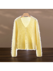 Cardigan décontracté en laine et cachemire pour femme, anti-boulochage, tricoté sans couture, col en V, simple boutonnage - Product Image 2