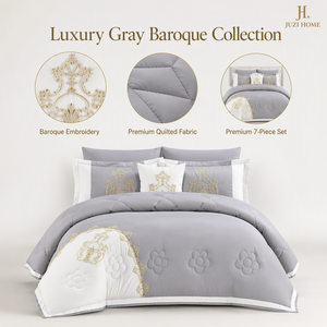 Ensemble de literie brodé personnalisable en gros avec médaillon, couvre-lit contrastant gris et blanc, couette OEM ODM - Product Image 4