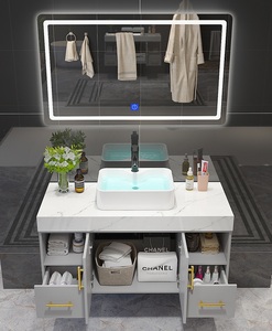 35in gris Gran hotel accesorios de baño MDF tocadores con tapa de mármol y contra de cerámica lavabo espejo <span class=keywords><strong>armarios</strong></span> - Product Image 4