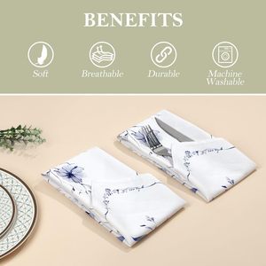Servilletas <span class=keywords><strong>de</strong></span> lino y algodón con estampado floral azul 17,7 ''/45cm cuadradas para ajustes <span class=keywords><strong>de</strong></span> mesa elegantes - Product Image 2