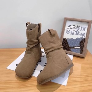 <b>Girls</b> <b>Boots</b> Children's Retro Lazy Style Stacked <b>Boots</b> Suede Western Round Toe Size 23-36 <b>Cowboy</b> <b>Boot</b> - Product Image 3