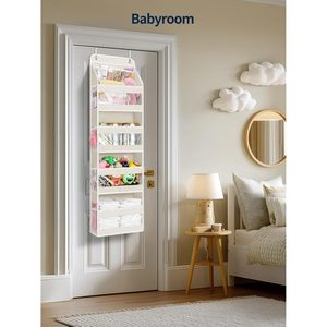 Organisateur suspendu à 5 niveaux pour porte, blanc crème, avec fenêtres transparentes pour couches et articles essentiels pour bébé - Product Image 3
