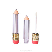 Tubes de brillant à lèvres en plastique ABS transparent de 3,5 ml en gros, forme de crayon irrégulière avec bouchon à vis et tête de brosse pour cosmétiques