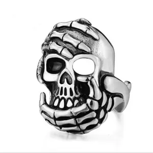 Amazon hot sell 316L stainless steel casting jewelry skull ghoul hand ring men DM 376