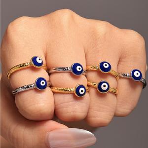 Impermeabile senza appannamento 316L acciaio inossidabile placcato oro 18K smalto blu anello moda olio goccia anello occhio <span class=keywords><strong>diavolo</strong></span> <span class=keywords><strong>accessori</strong></span> - Product Image 1