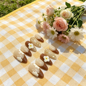 Ongles artificiels faits main à couverture complète, modèle <span class=keywords><strong>manucure</strong></span> française, design floral, faciles à poser, à presser - Product Image 3