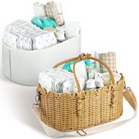 YULIN JIAFU Panier à langer nautique écologique en rotin naturel festonné avec bandoulière et séparateur amovible
