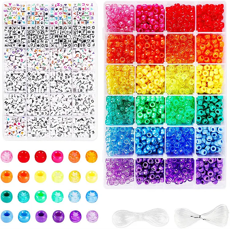 2400pcs Rainbow contas pônei e 1600pcs Contas Carta 24 Cores Balde de Acrílico Beads para Pulseiras Fazer Jóias