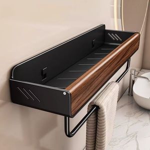 Bathroom Storage Rack 2 Bars Wood Organizer <b>Shelf</b> No Drilling Required Towel Rack For Bathroom - Product Image 2