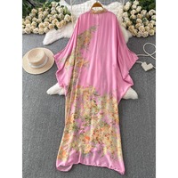 Gaun Maxi Cetak Bunga Musim Panas Baru 2026 Grosir, Gaya Chic Prancis, Ikat Pinggang Tinggi, Elegan, Biru, Gaun Resort dengan Hiasan Rhinestone