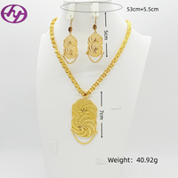 Ensemble collier et boucles d'oreilles plaqué or 24 carats style Dubaï Hongyue, grand pendentif filigrané pour femme, bijoux de mariage nuptial