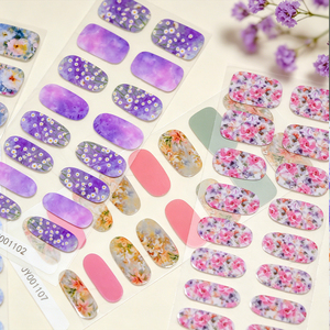 16 autocollants/feuille pour ongles en gel colorés, bandes de vernis à ongles à couverture complète, motifs floraux, longue durée, sans cuisson, décalcomanies pour ongles - Product Image 5