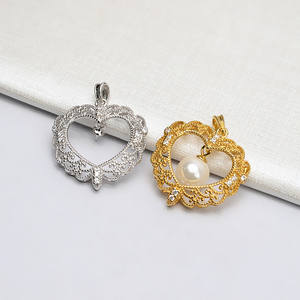 Pendentif en argent S925 en forme de cœur avec dentelle, plateau vide pour bijoux en perles DIY pour femmes, 5-6 mm, 654-Findings & Components - Product Image 1