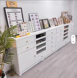 Factory Custom Modern Durable Wood Eco-Friendly Optional Color <b>Nail</b> Salon Mirror Station with Multiple Storage Space - Product Image 2