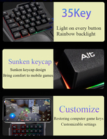 Clavier de jeu ergonomique OEM à 35 touches avec rétroéclairage LED arc-en-ciel, clavier de jeu USB filaire à une main avec repose-poignets pour téléphone et tablette