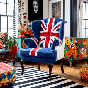 Sillón de tela al por mayor con respaldo de alas y botones, sillón de ocio <span class=keywords><strong>para</strong></span> el hogar con respaldo alto y brazos con la bandera de Inglaterra <span class=keywords><strong>para</strong></span> hotel - Product Image 2