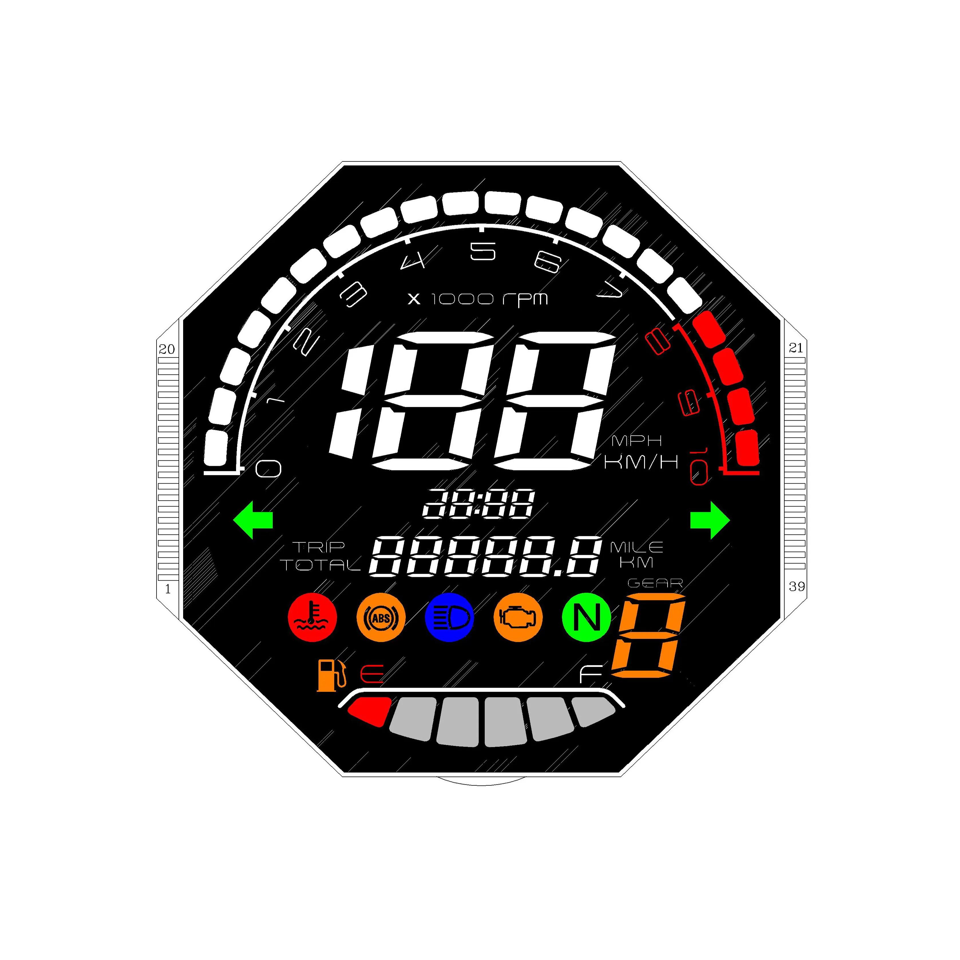 Custom Va Segment E Bike Black Background Screen Speedometer Lcd Display For Motorcycle