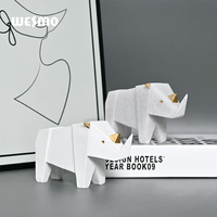 Objets de décoration intérieure pour la maison Artisanat personnalisé en résine Statue géométrique d'animal rhinocéros Sculpture Décoration intérieure