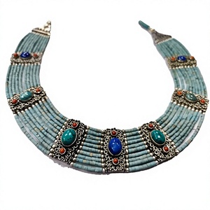Collier Pendentif Ethnique Vintage en Argent Sterling 925 avec Turquoise Naturelle, Corail et Lapis-Lazuli, Fait Main, Chaîne de Perles Unisexe, Cadeau - Product Image 1