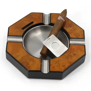 Personalized Hotel Bar Office Stainless Steel And Wooden 4ct Cigar Ashtray Custom Logo Ashtray