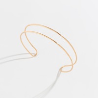 Collier à col ouvert simple avec croix en métal doré pour femmes Ras du cou en acier inoxydable plaqué or