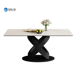 6-8 persoons rechthoekige eettafel van gesinterd steen: professionele kwaliteit, gemakkelijk te reinigen oppervlak met een elegante X-vormige metalen onderstel - Product Image 6