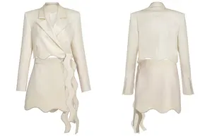 Blazer assimétrico para mulheres, blazer cropped de alta qualidade com babados, conjunto de mini saia