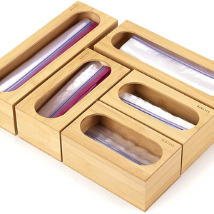 Wood Ziplock Bag Storage Holder Bamboo Food Grade Containers Bamboo Set Gallon Quart Sandwich Snack Storage Bag Holder Organizer