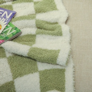 <strong>Green</strong> and White Check Cozy Ultra Soft Super Warm 100% Polyester Microfiber Feather Yarn Big Winter Knit <strong>Throw</strong> Blanket - Product Image 3