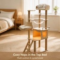 Arbre à chat intégré, plateforme de couchage pour chat en forme de capsule spatiale surdimensionnée, échelle, griffoir, accessoires pour chat