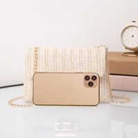 Handgefertigte Bohemian Casual Tragetasche aus Stroh mit Blumendruck, Canvas, Strickmaterial, Reißverschluss, Rattan, Goldkette, für Damen, Hochzeit, Langlebig