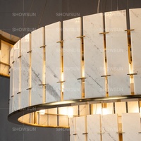 Lustre moderne en pierre naturelle de luxe à 3 niveaux, grand lustre en marbre et albâtre pour salon, hall d'entrée, hôtel, banquet